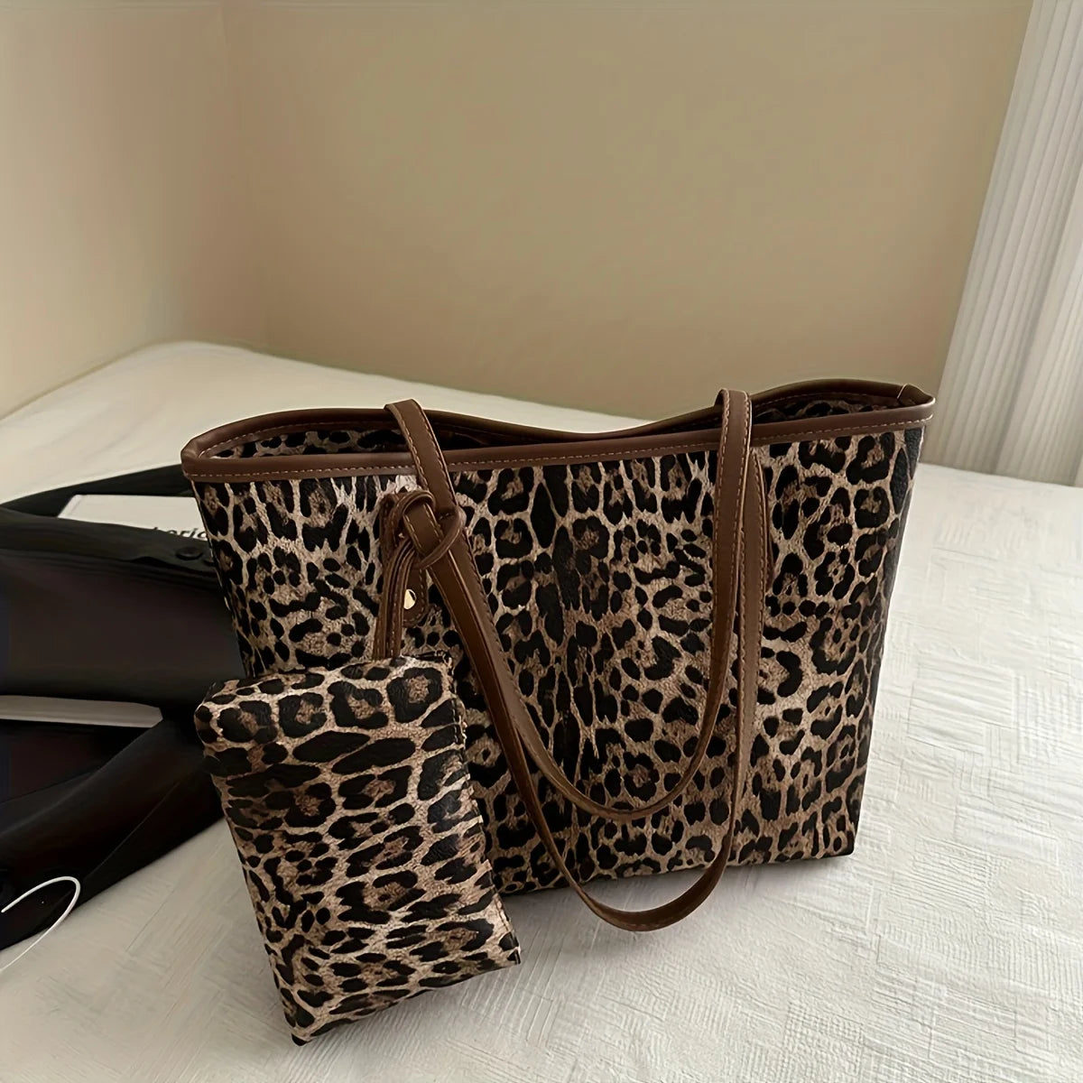 Leopard Print Shoulder Bag – Large Capacity Tote with Mini Pouch