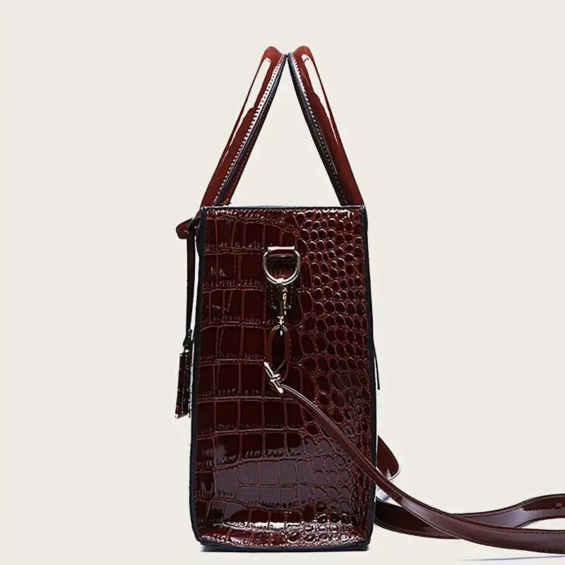Crocodile Pattern Leather Tote Bag – Large Capacity Women's Handbag with Zipper