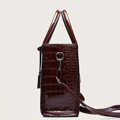 Crocodile Pattern Leather Tote Bag – Large Capacity Women's Handbag with Zipper