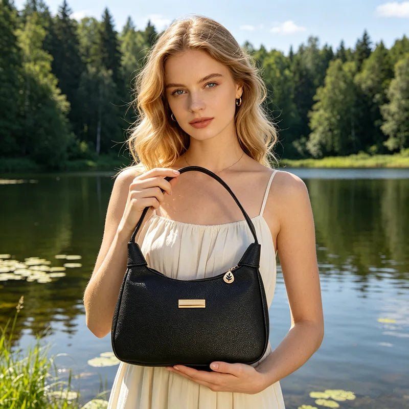 Chic Leather Hobo Bag Gold Accents Spacious Versatile Shoulder Purse Everyday Work