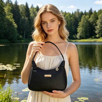 Chic Leather Hobo Bag Gold Accents Spacious Versatile Shoulder Purse Everyday Work