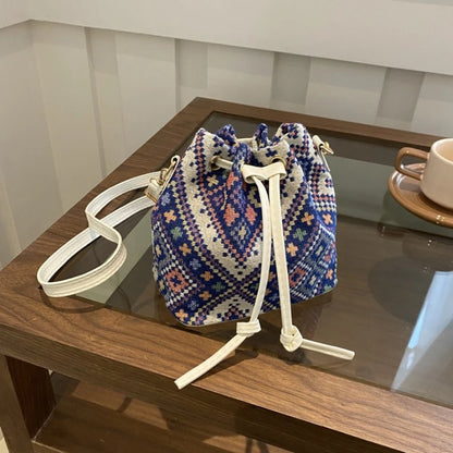 Floral Drawstring Bucket Bag for Women – Boho Crossbody Purse