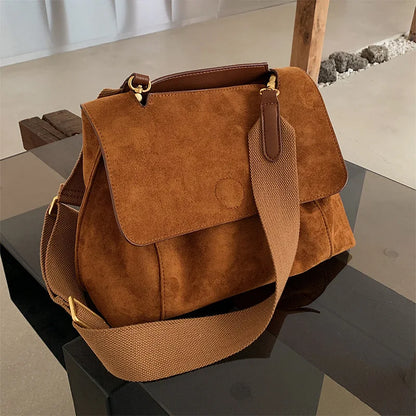 Suede Leather Women S Shoulder Bag Magnetic Button Messenger Large Capacity Work Outing Velvet Tote