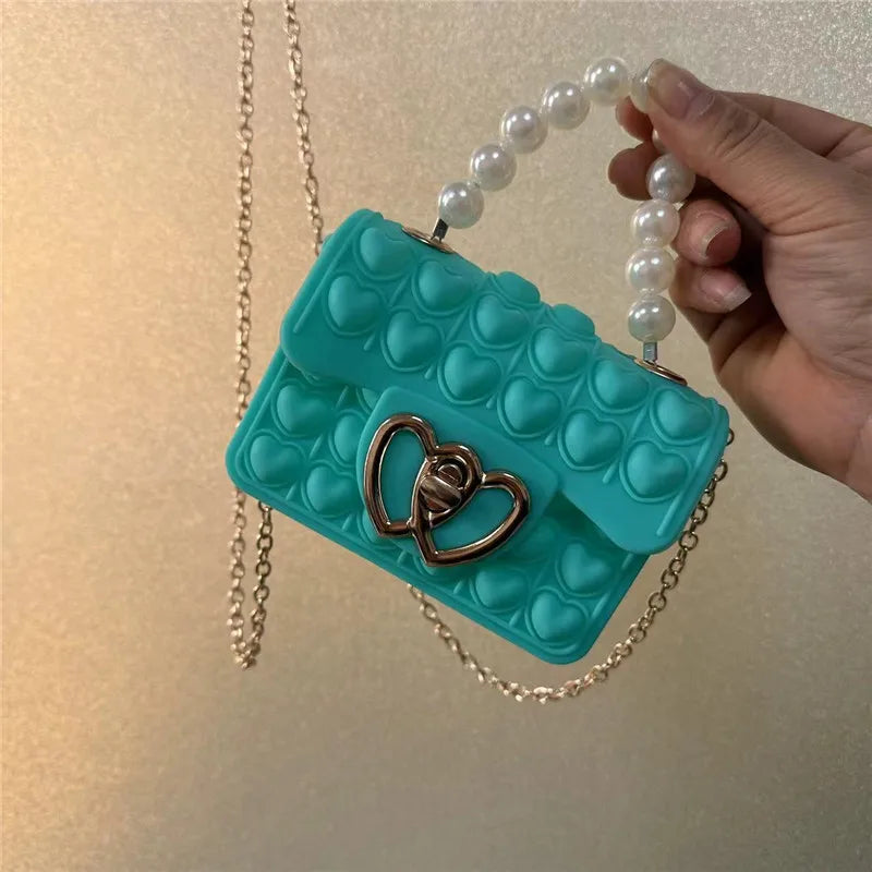 Silicone Love Bubble Jelly Bag Popper Pressure Relieving Purse Cute Chain Crossbody Bag
