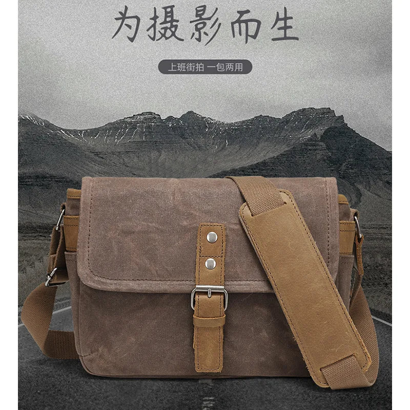 Vintage Canvas Single-Shoulder Camera Photo Bag Cross-Body Man Business Small Body