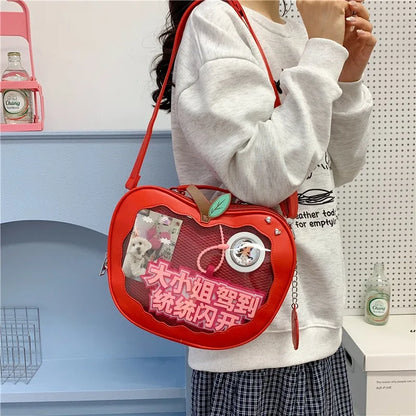Apple Shaped Transparent Ita Bag Backpack Cute Doll Display Storage Girls Detachable Strap Casual