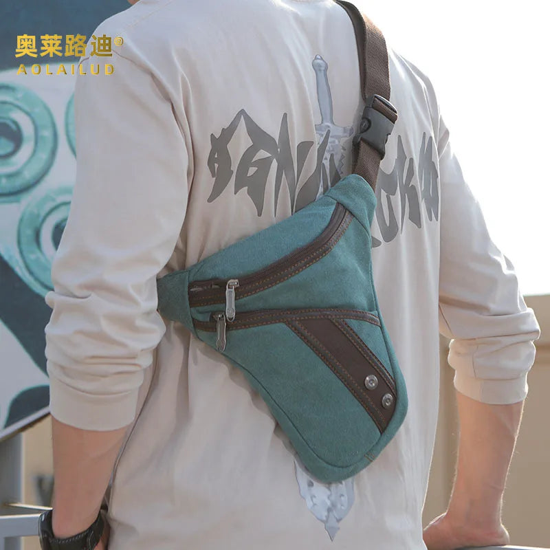 Canvas Men S Waist Bag Retro Durable Leg Bag Single-Shoulder Crossbody Men