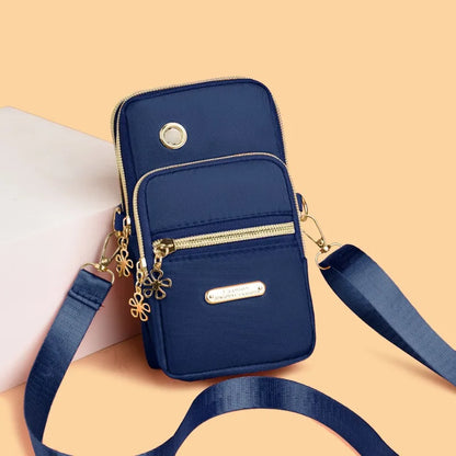 Mini Crossbody Phone Bag with Multi Zipper Pockets & Gold Hardware