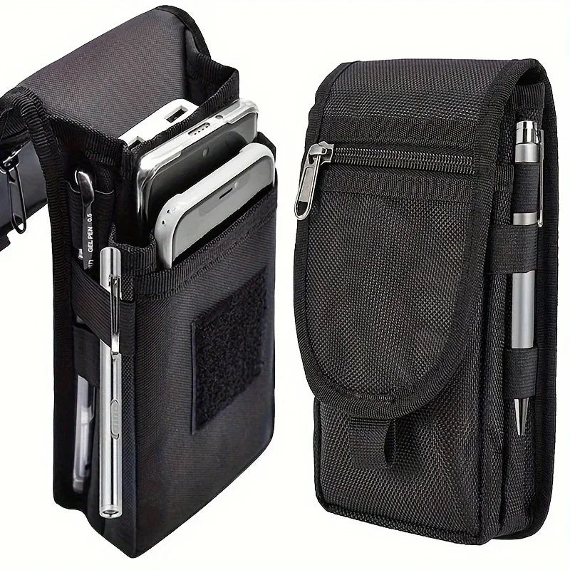 Outdoor Leisure Nylon Wear-Resistant Waist Bag Three Compartments Mobile Phone Storage