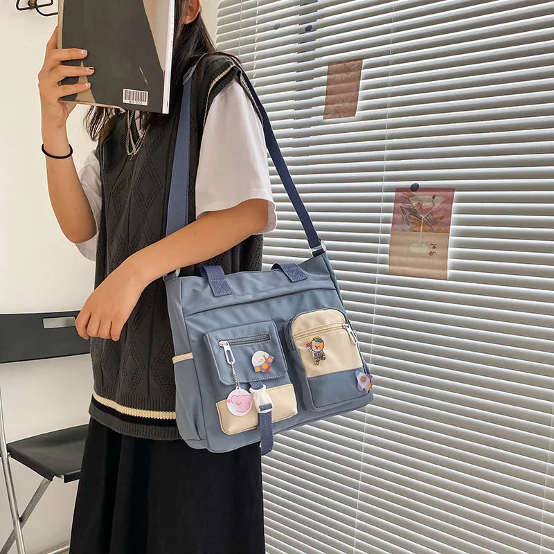Canvas Crossbody Tote Bag Multi-Pocket Shoulder Bag