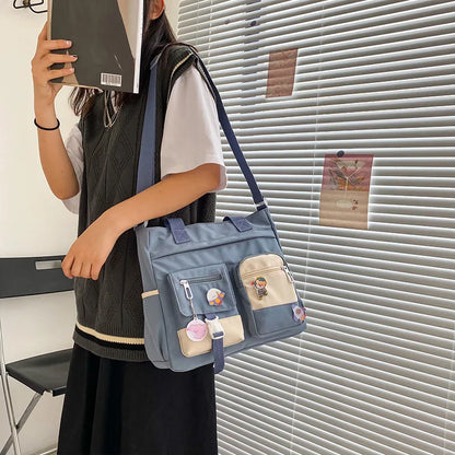 Canvas Crossbody Tote Bag Multi-Pocket Shoulder Bag
