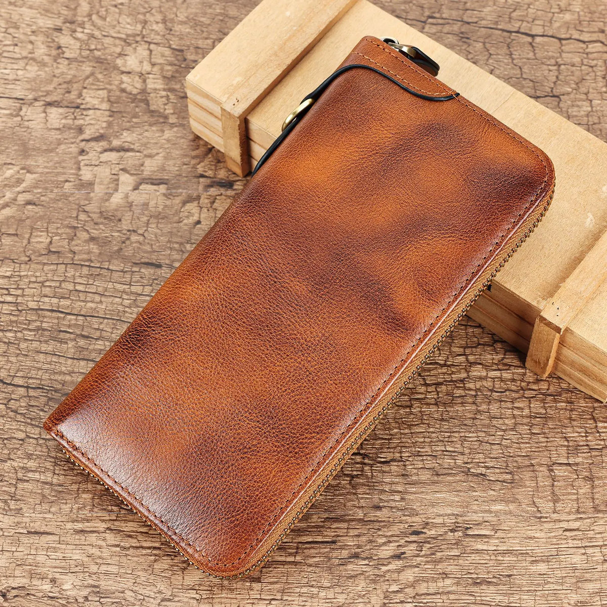 Genuine Leather Long Vintage Handcrafted Wallet Cowhide Zipper