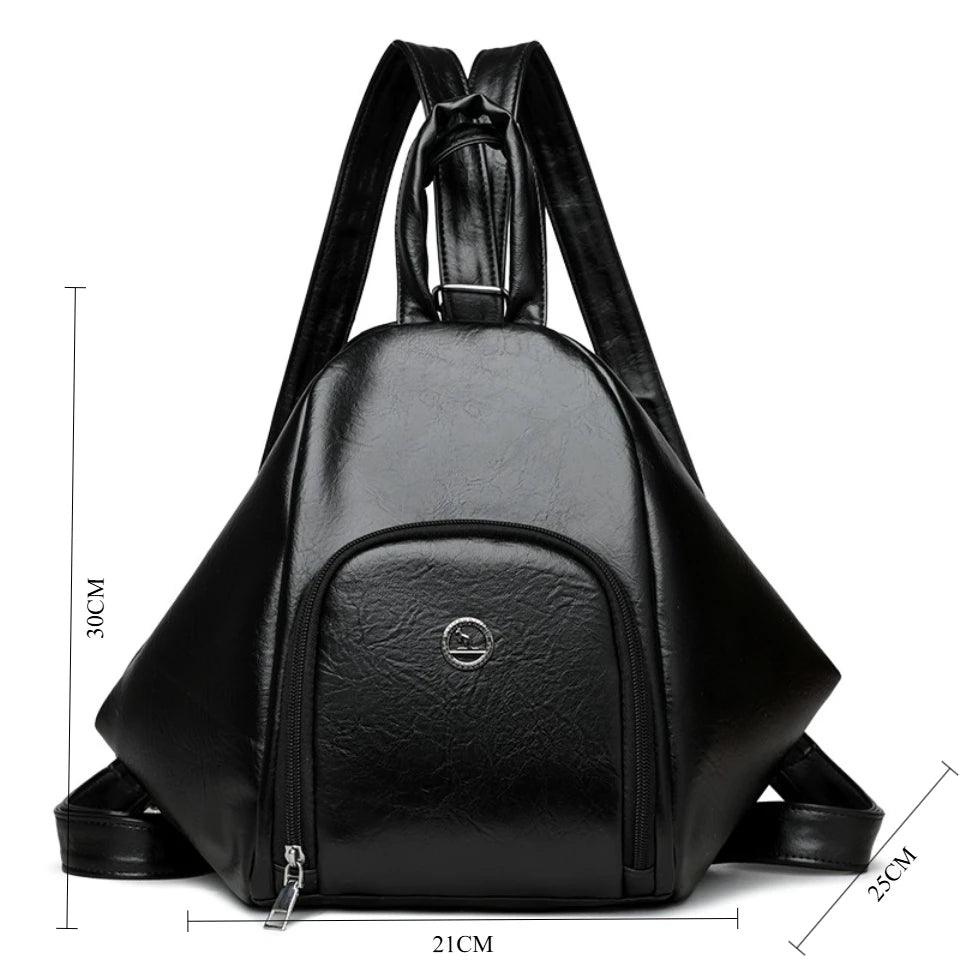 3-in-1 Convertible Leather Backpack – Anti-Theft Women's Daypack