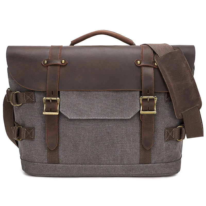 Men S Women Casual Canvas Crazy Horse Leather Spliced Large-Capacity Waterproof Travel