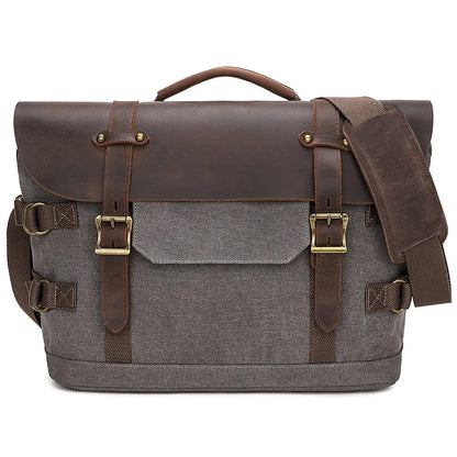 Men S Women Casual Canvas Crazy Horse Leather Spliced Large-Capacity Waterproof Travel