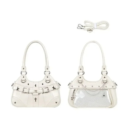 Y2K Ita Shoulder Bag – Transparent Pocket Underarm Handbag with Star & Cross Detail