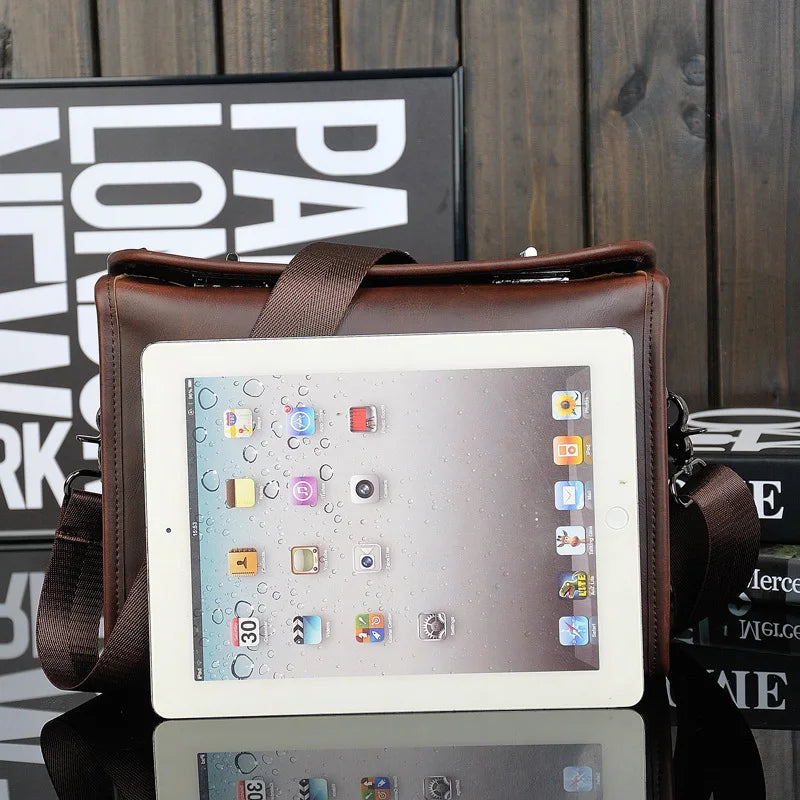 Pu Leather Men S Shoulder Bag Tablet Computer Storage Large Capacity Crossbody Double Twist Lock