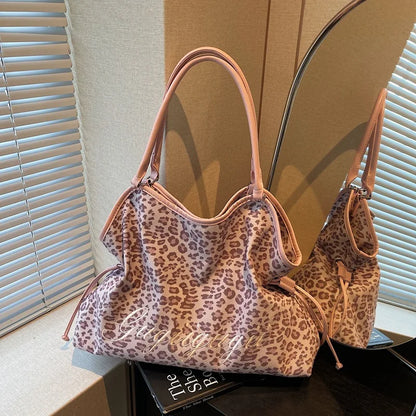 Brand Women S Shoulder Bag Y2k Sweet Polka Dot Handbag Korean Casual Versatile Leopard Print Brown