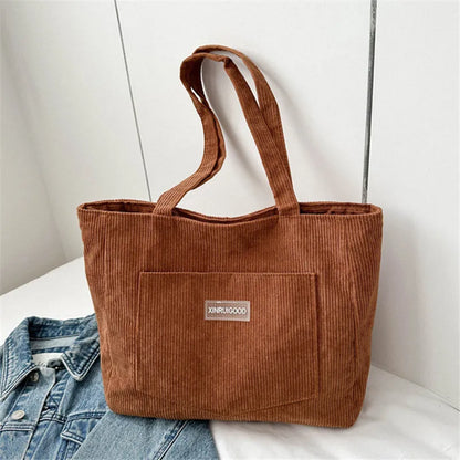 Corduroy Tote Bag for Women – Large Capacity Shoulder Handbag