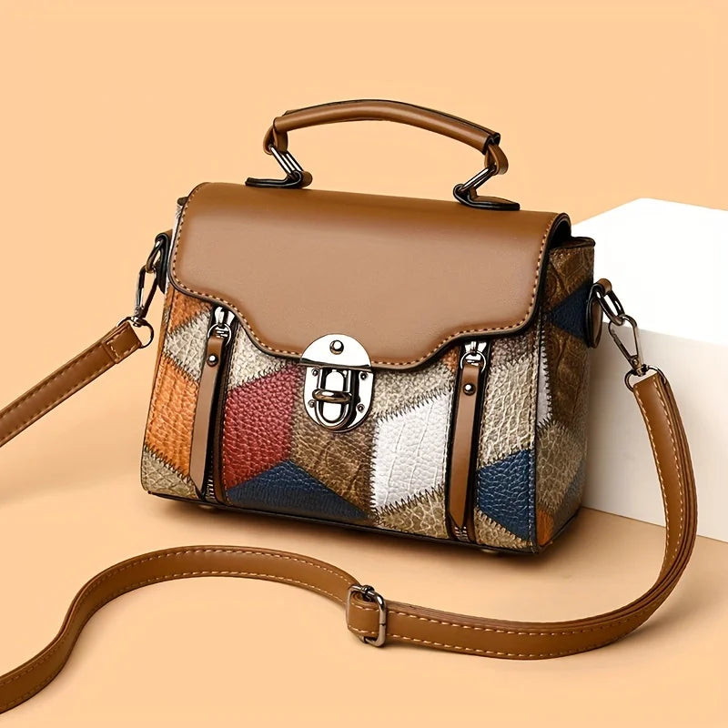 Retro Patchwork Crossbody Bag – Anti-Theft Women’s Satchel Handbag
