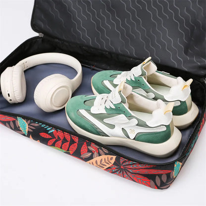 Leaf Print Travel Duffel Bag with Shoe Compartment
