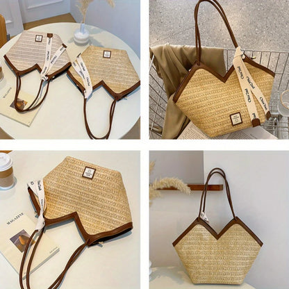 Straw Woven Beach Tote Bag – Women's Lightweight Shoulder Handbag