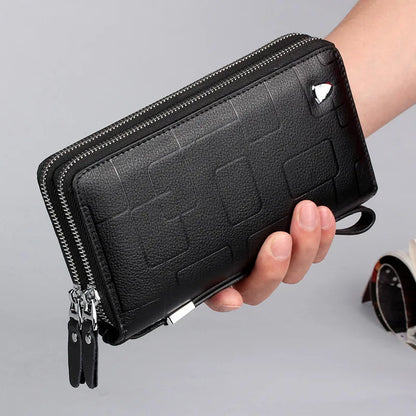 Leather Men S Wallet Long Zipper Clutch Cowhide Mobile Phone