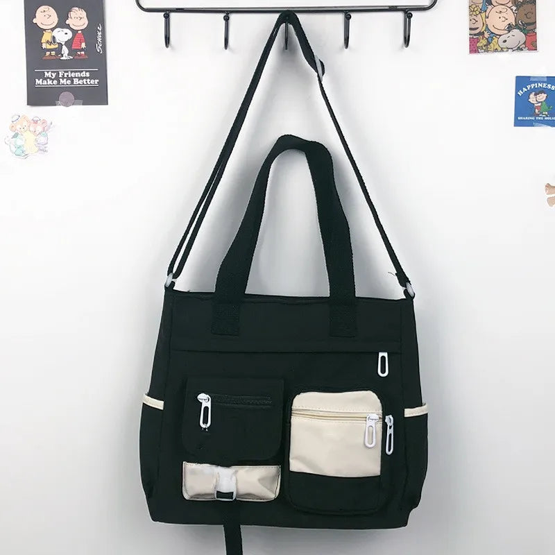 Canvas Crossbody Tote Bag Multi-Pocket Shoulder Bag