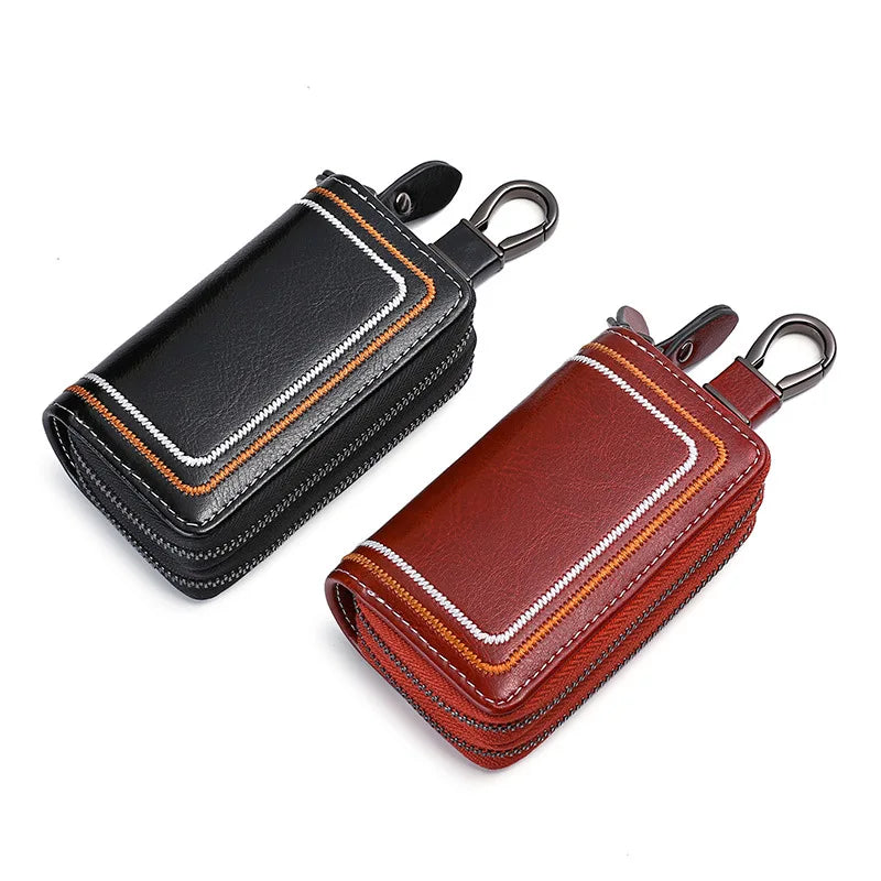 Genuine Leather Car Key Case Multi-Functional Cowhide Door Key Case Fashionable Embroidered Thread