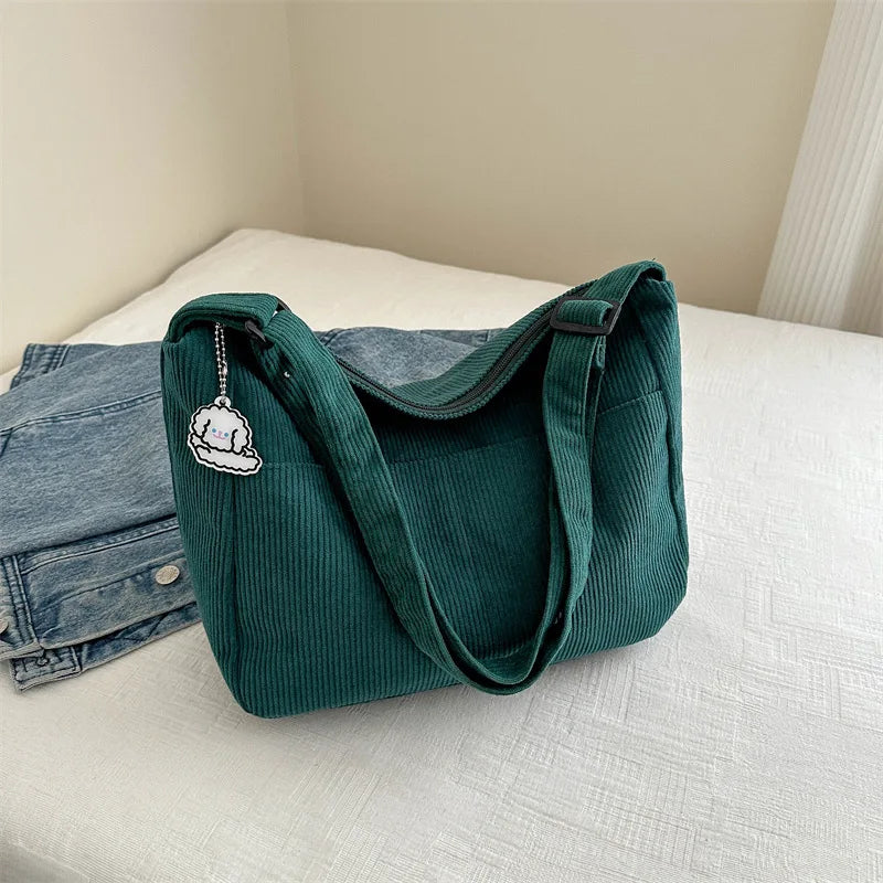 Corduroy Shoulder Bag – Casual Dumpling Tote for Students & Everyday Use