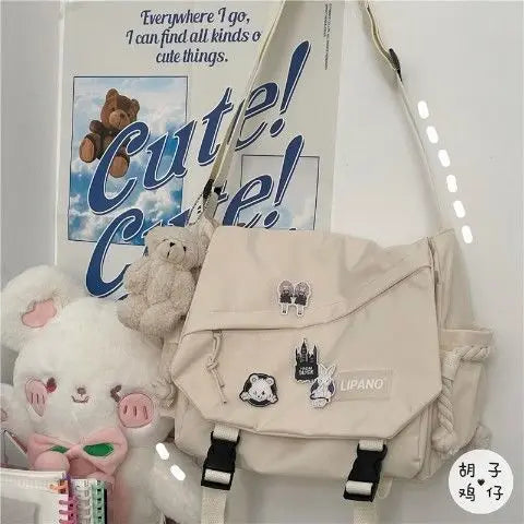 Kawaii Pins Decor Messenger Bag Release Buckle Decor Flap Crossbody Bag Large Capacity School Bag
