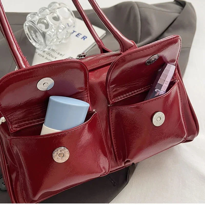 Solid Sewing Thread Glossy Pu Shoulder Bags Versatile Hand Women Bolsas Femininas