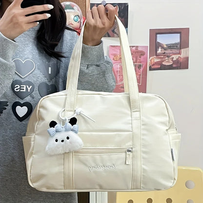 Large Capacity Tote Bag with Plush Charm & Multi Pockets