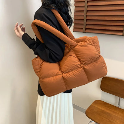 Quilted Puffer Tote Bag – Large Capacity Lightweight Nylon Shoulder Bag