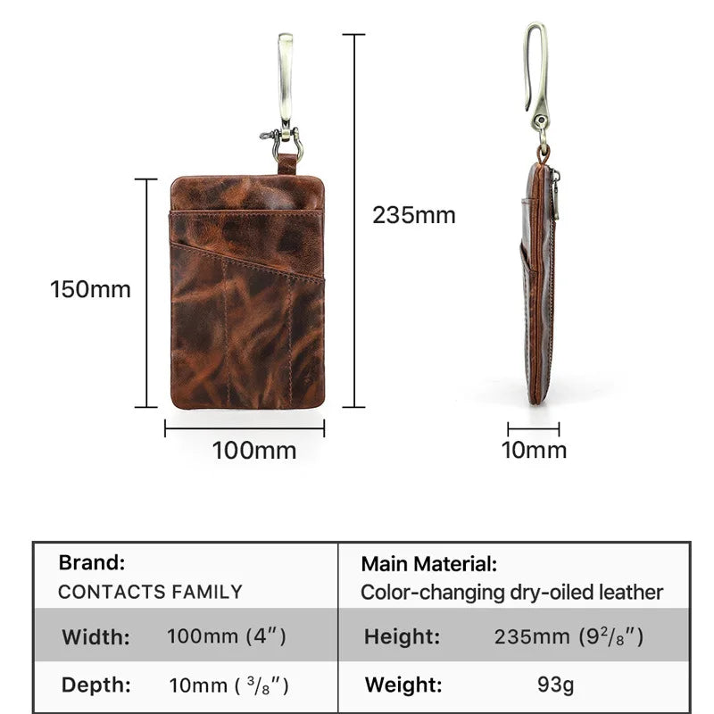Retro Cowhide Outdoor Tool Flashlight Storage Bag Large Hook Buckle Around Waist Genuine Leather