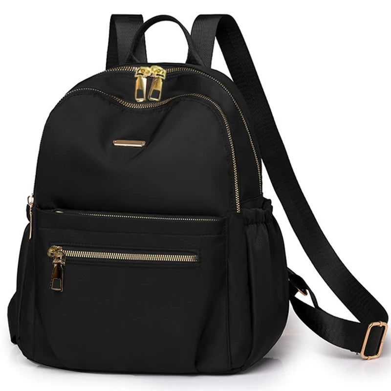 Black Nylon Mini Backpack Gold Hardware Multi-Compartment