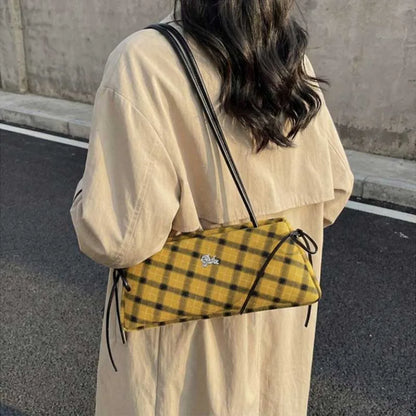 Microfiber Striped Plaid Zipper Bow Handbags Affordable Luxury Design Sense Shoulder Bags Satchels