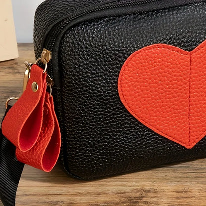 Heart-Shaped Crossbody Bag - Lychee Pattern Mini Shoulder Bag
