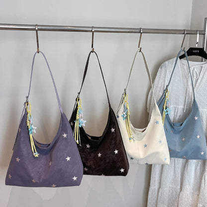 Star Embroidered Hobo Bag Cute Shoulder Bag Star Pendant Large Capacity Tote Women Handbag Bag