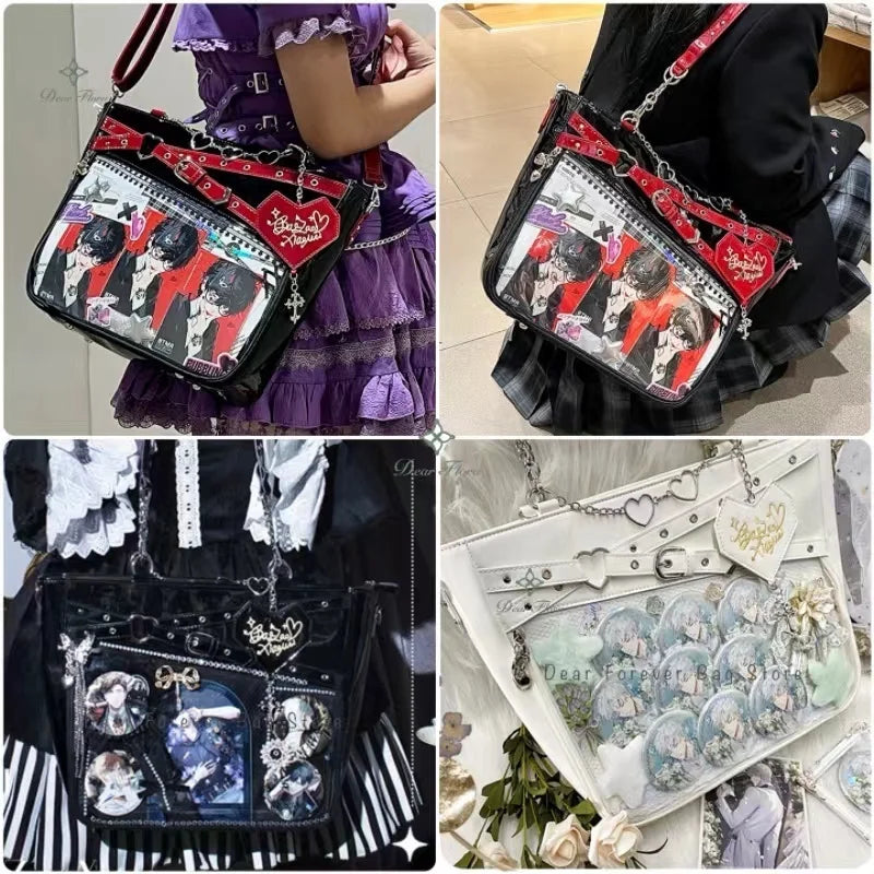 Heart Chain Ita Bag Y2K Transparent Shoulder Handbag with Inner Pouch