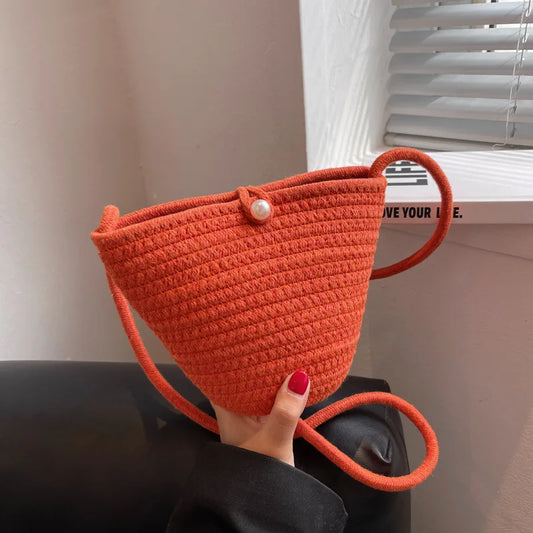 Woven Cotton Bucket Bag – Colorful Summer Beach Tote for Women