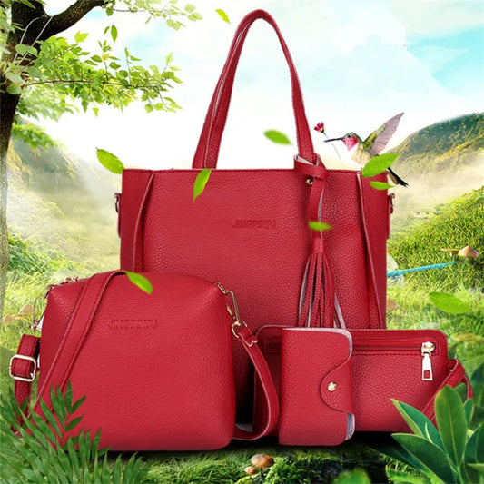 4-Piece Women's Handbag Set – Tote, Crossbody, Clutch & Card Holder