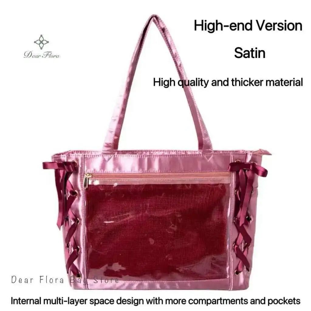 Japanese Sweet Women Ribbon Ita Bag Cute Lolita Girl Transparent Handbags Large Capacity Tote