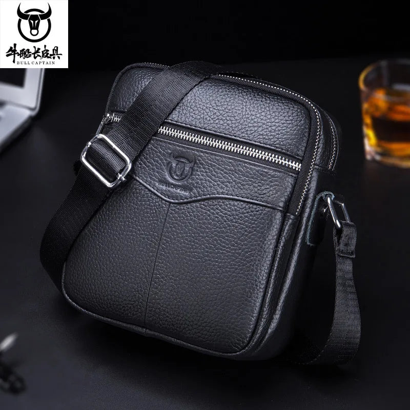 Men S Leather One Shoulder Sling Head Layer Business Leisure Vertical Student Mini Cashier Diagonal