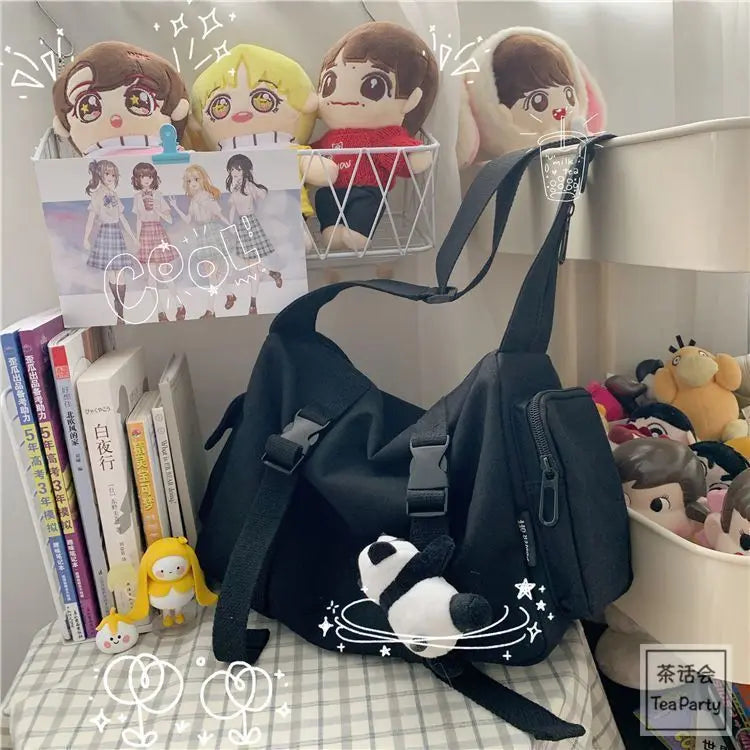 Harajuku Canvas Crossbody Bag – Women's Large Capacity Messenger Bag