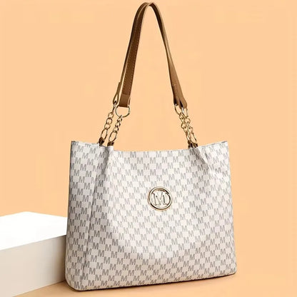 Geometric Monogram Tote Bag – Large Capacity Faux Leather Women's Shoulder Handbag