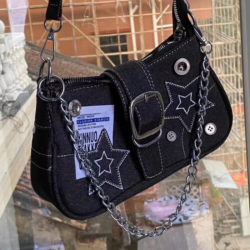 Y2K Star Denim Shoulder Bag for Women