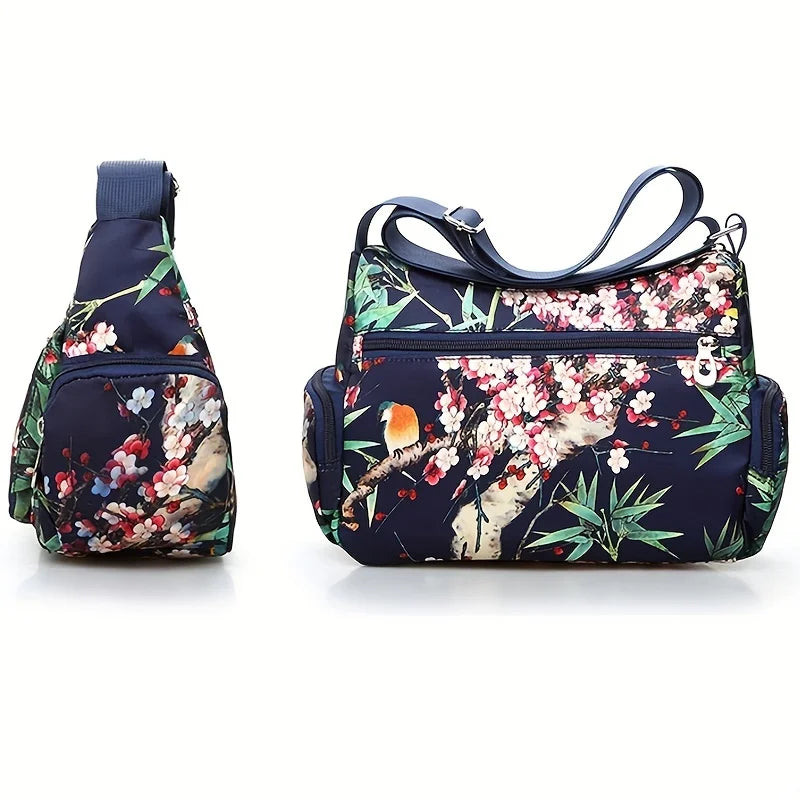 Floral Print Crossbody Bag Trendy Nylon Shoulder Bag Women S Multi Layer Messenger Bag Travel