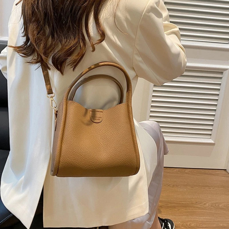 Soft Leather Tote Bag with Detachable Crossbody Strap