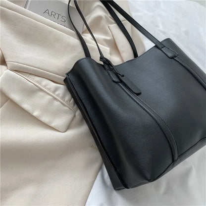 Large Capacity Women's Leather Tote Bag – Soft Shoulder Handbag